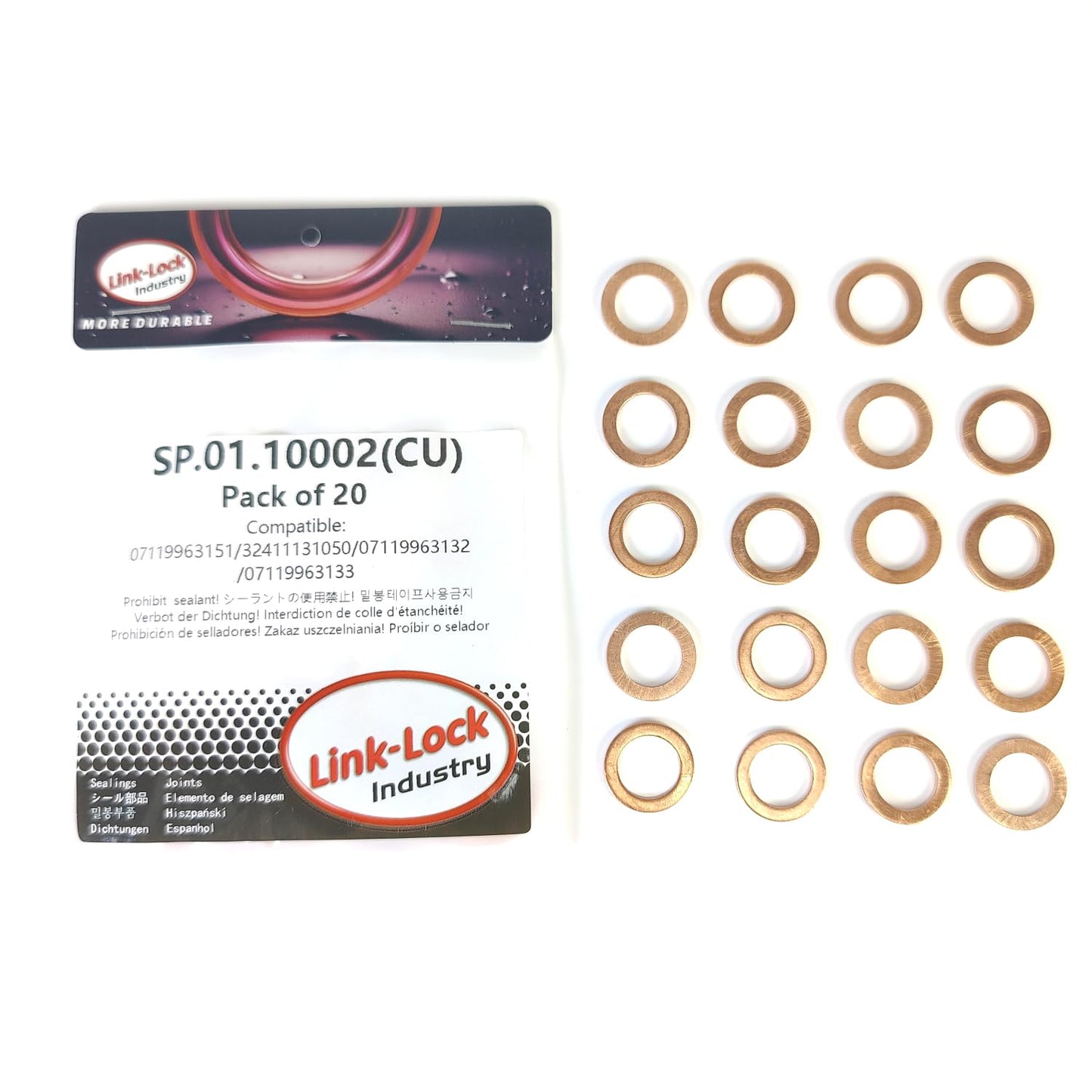 LINK-LOCK 20 PCS COPPER SP.01.10002 Oil drain screw copper gasket 07119963151 32411131050 07119963132 07119963133 for BMW N43 N45 N46 N47 N55 M43 M42 M50 M52 M54 S50 B38 B48 N51 N52 N53 N54 N55 N12