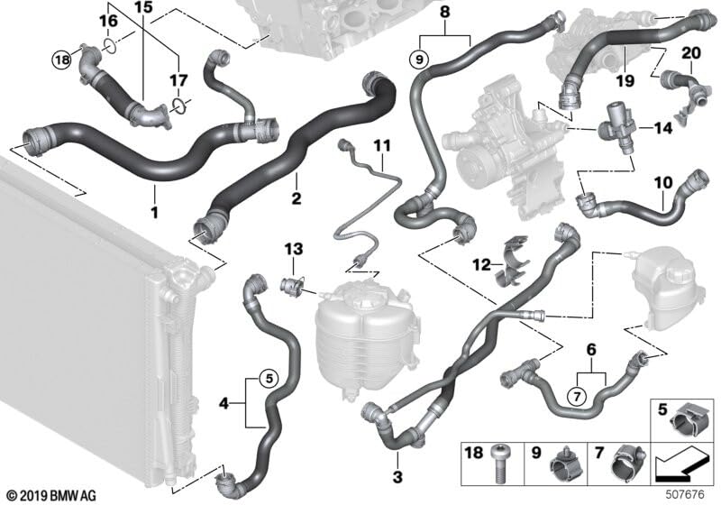 LINK-LOCK 6PCS FKM Viton OR.01.20027 Engine coolant pipe / Water hose O-Ring 11538674931 for BMW B46 B48 B58