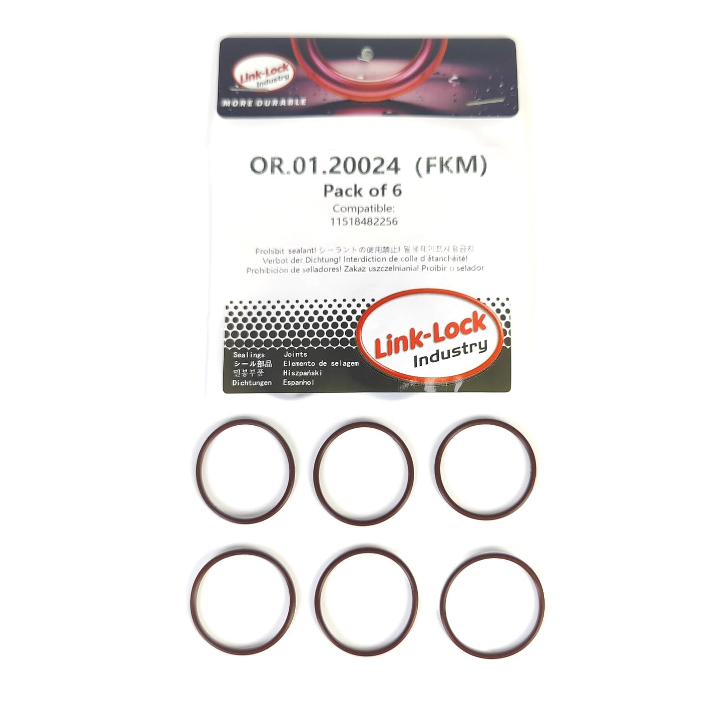 LINK-LOCK 6PCS FKM Viton OR.01.20024 Engine coolant pipe / Water hose O-Ring 11518482256 for BMW B46 B48 B58