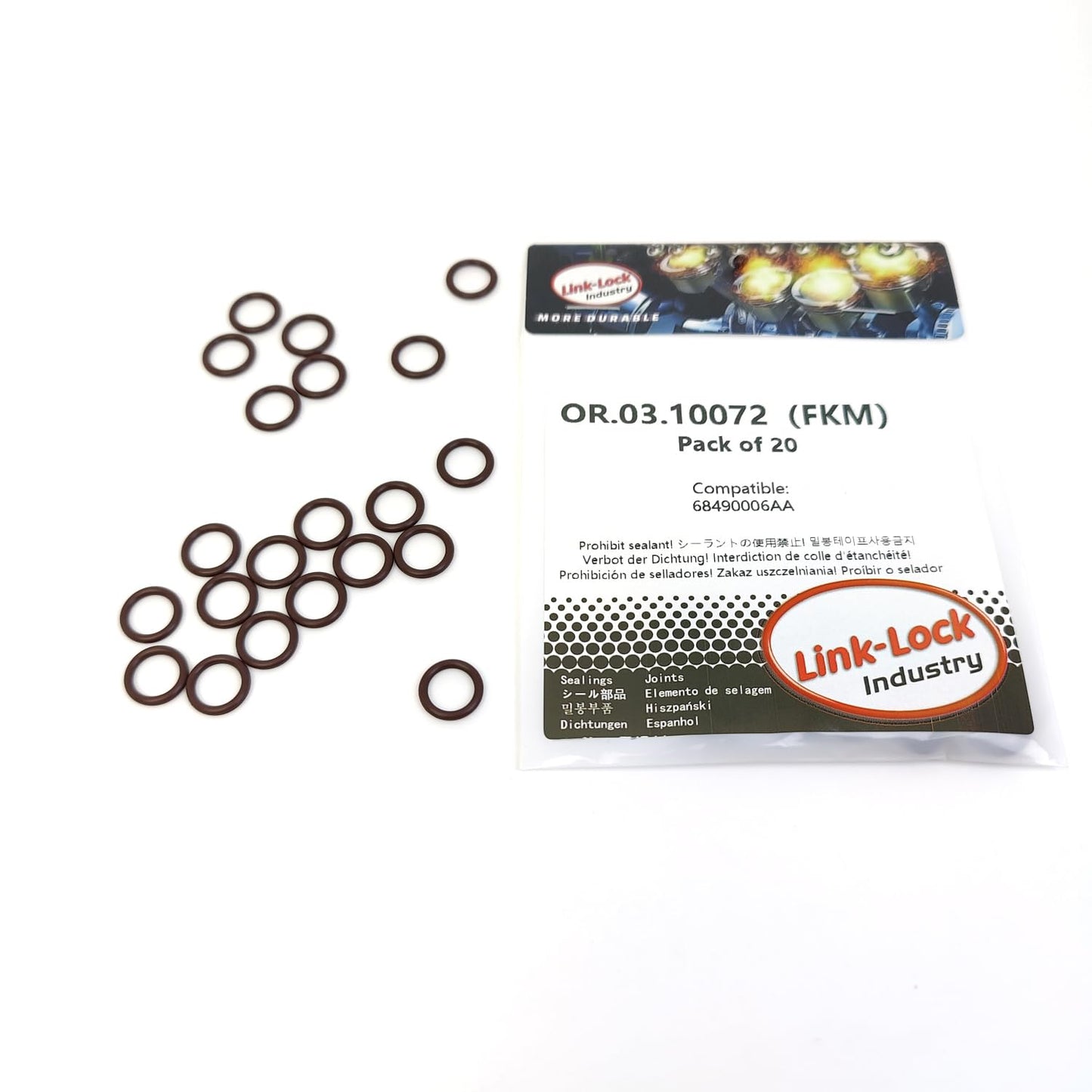 LINK-LOCK 20PCS OR.03.10072 FKMバイトンシーリングOリングキット オイルディップスティック用 68490006AA JEEP-EXJ EXH用 CHRYSLER-EXH用 RAM-EXH用