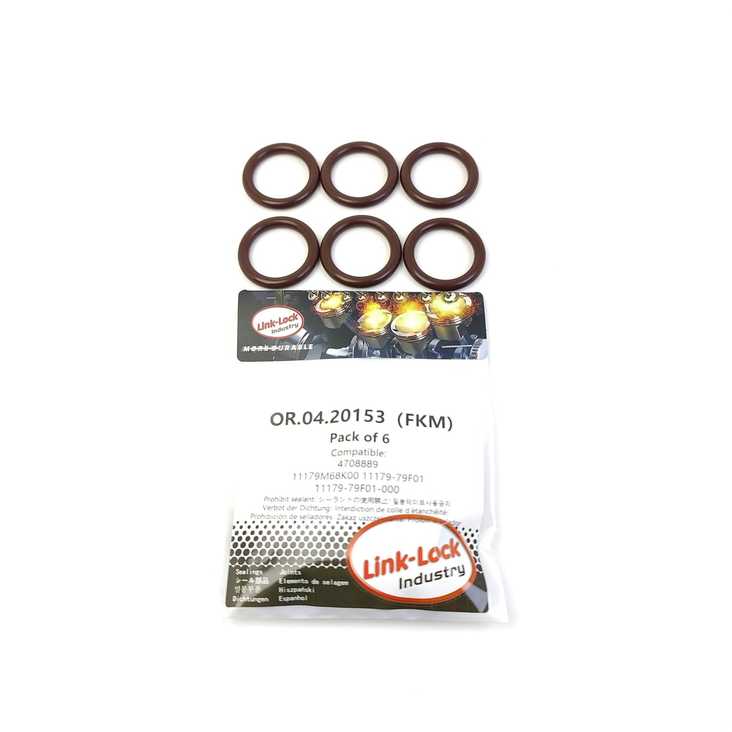 LINK-LOCK 6個 OR.04.20153 FKMバイトンシーリングOリングキット シリンダーヘッド用 SUZUKI用 OPEL用 4708889 11179M68K00 11179-79F01 11179-79F01-000