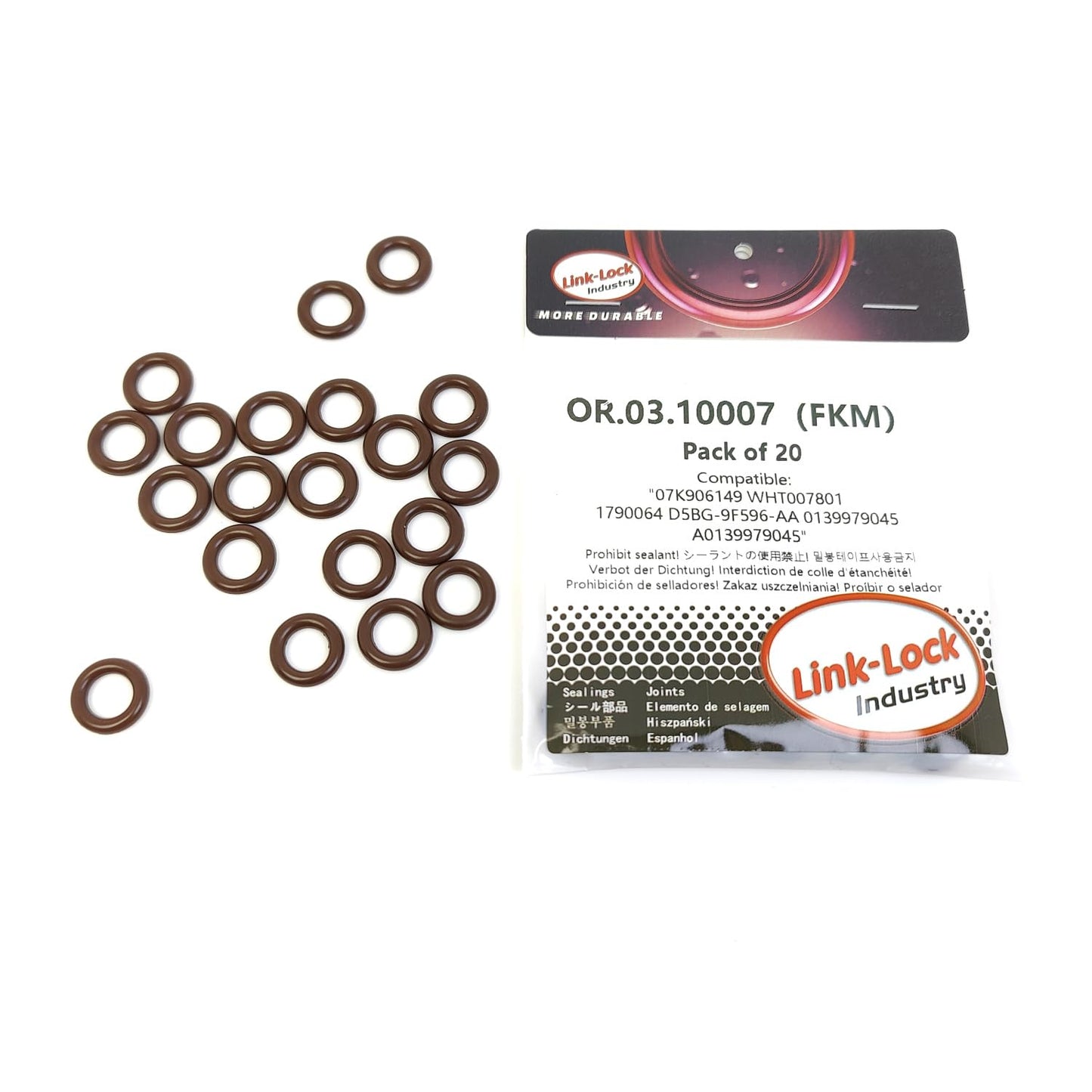 LINK-LOCK 20PCS OR.03.10007 FKM Viton Sealing O-Ring Kit Of Fuel Injector 07K906149 WHT007801 1790064 D5BG-9F596-AA 0139979045 A0139979045 For MERCEDES-BENZ-M266 M273 For VW-BGP BPS CBUA