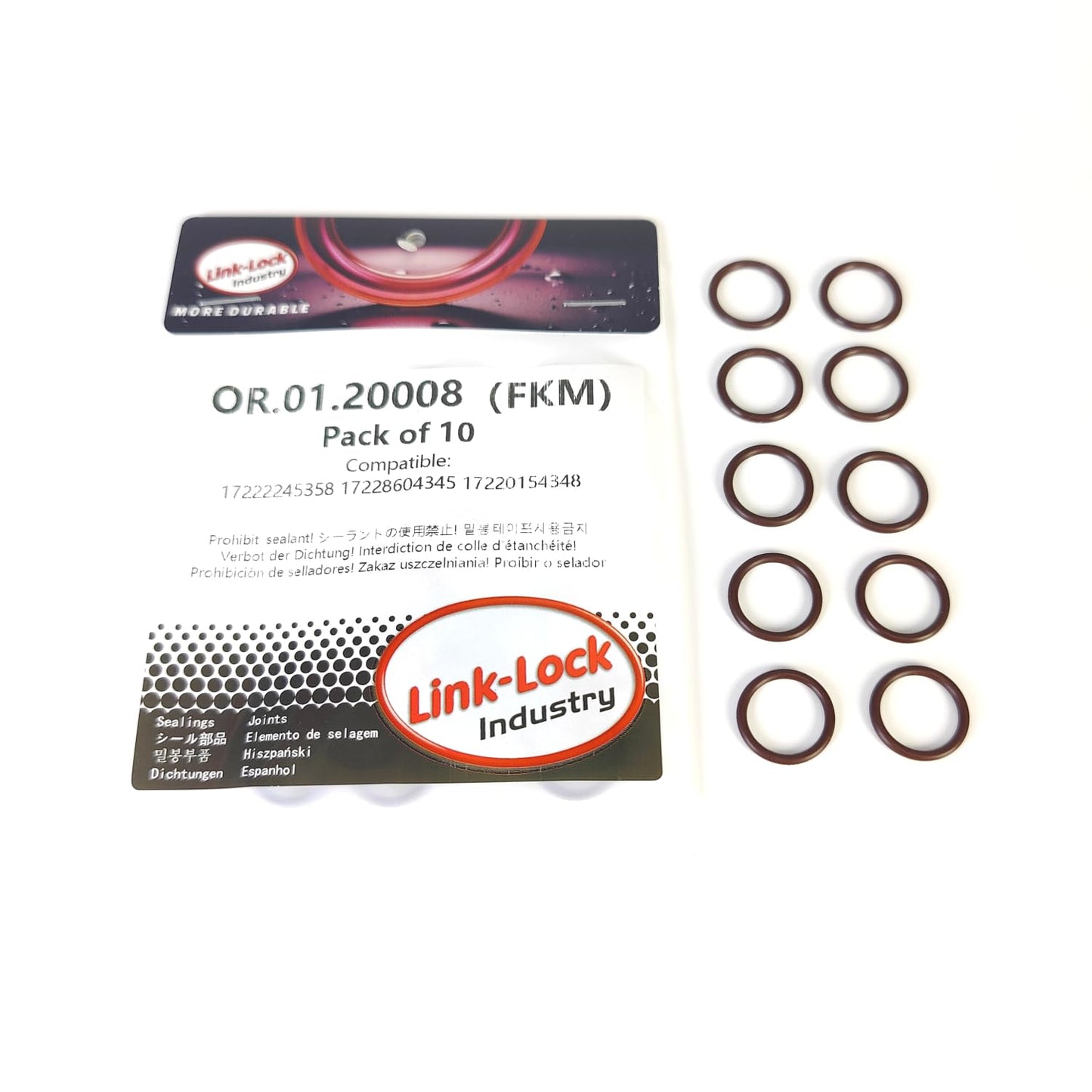 LINK-LOCK 10PCS FKM Viton OR.01.20008 Engine coolant pipe / Water hose O-Ring 17222245358 17228604345 17220154348for BMW N54 N55 M57 S65 M47 N47 N62 M30 M60 N63 M20 S85 N73 W10 W11 W17