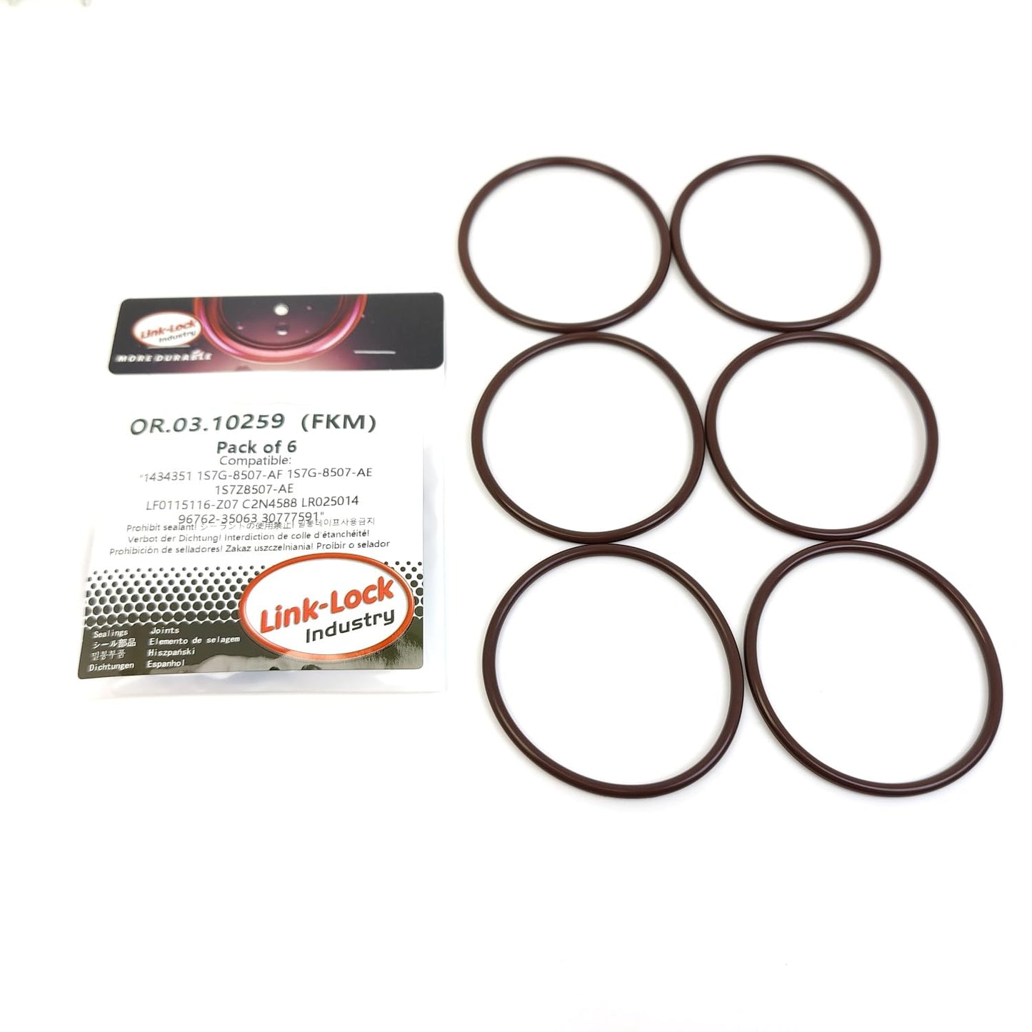 LINK-LOCK 6PCS OR.03.10259 FKM Viton Sealing O-Ring Kit of Water Pump 1434351 1S7G-8507-AF 1S7G-8507-AE 1S7Z8507-AE LF0115116-Z07 C2N4588 LR025014 96762-35063 30777591 For FORD-YVDA BGDC C20HDTX YVDB