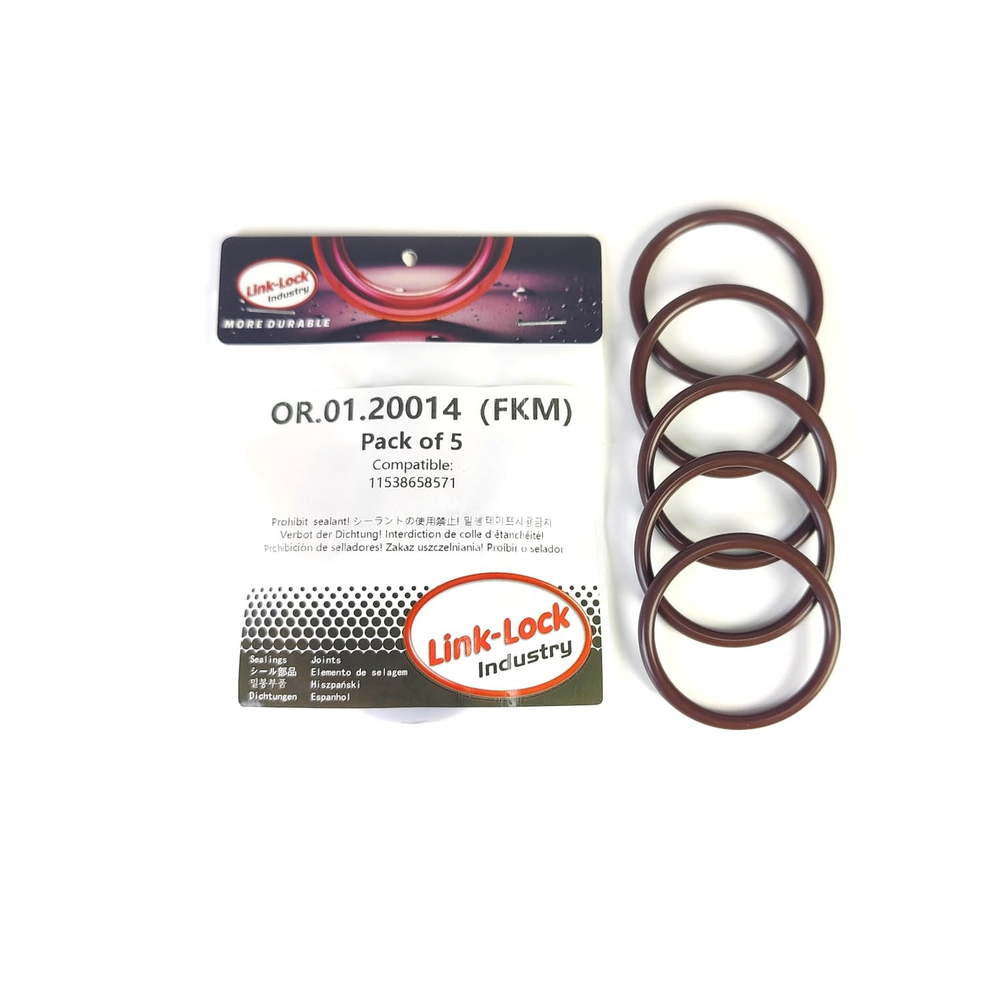 LINK-LOCK 5PCS FKM Viton OR.01.20014 Engine coolant pipe / Water hose O-Ring 11538658571 for BMW B58