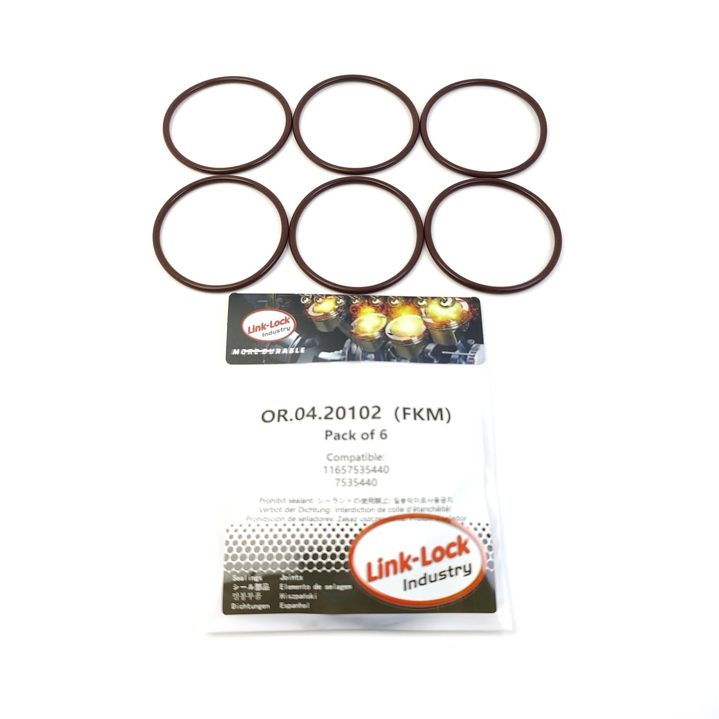 LINK-LOCK 6PCS OR.04.20102 FKMバイトンシーリングOリングキット 排気ガスターボチャージャー用 11657535440 7535440 BMW用