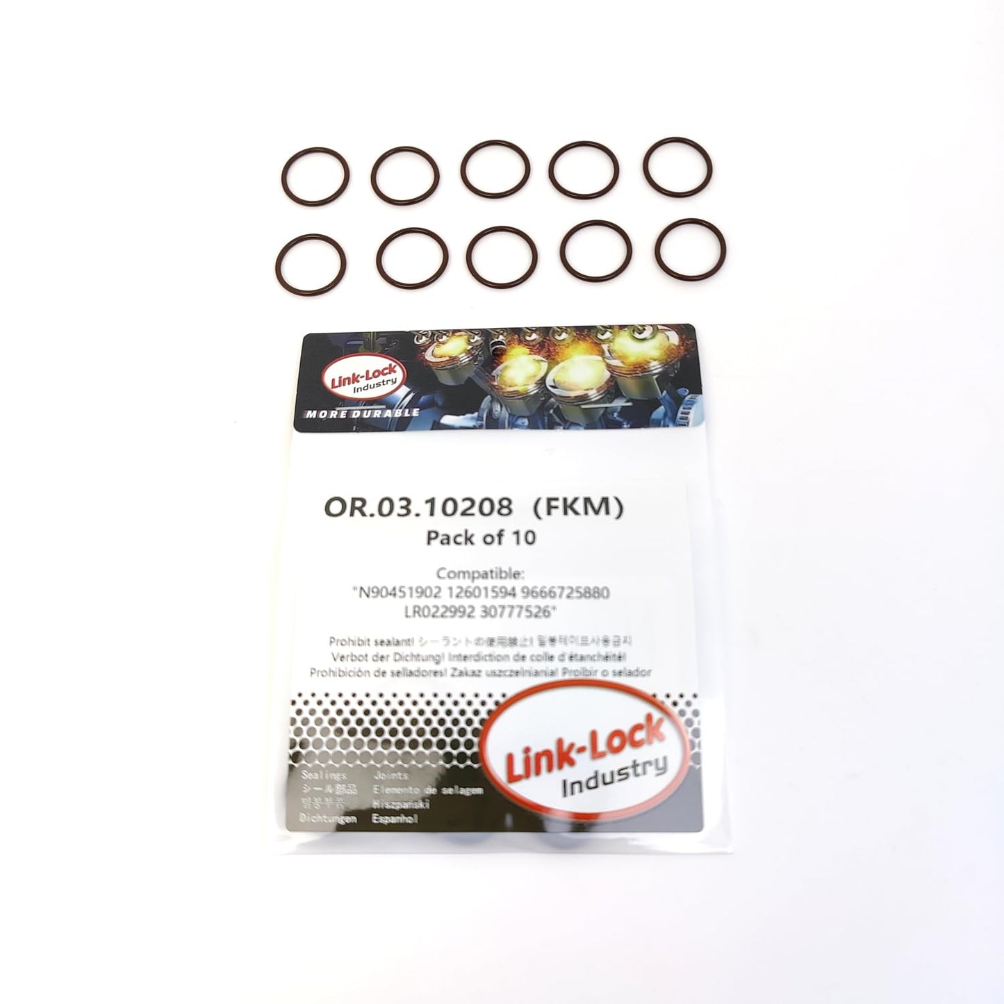 LINK-LOCK 10PCS OR.03.10208 FKM Viton Sealing O-Ring Kit of Common rail fuel injectors N90451902 12601594 9666725880 LR022992 30777526 For CHEVROLET-LGH LML For BUICK For CADILLAC For VW-CXEC
