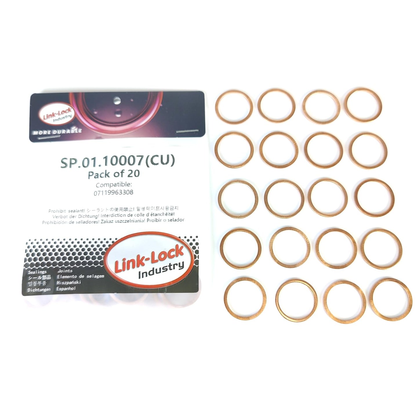 LINK-LOCK 20 PCS COPPER SP.01.10007 Oil drain screw copper gasket 07119963308 for BMW N13 M20 M10 M54 N62 N63 N74 S55