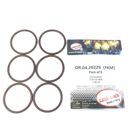 LINK-LOCK 6個 OR.04.20229 FKMバイトン製Oリングキット チャージャー078133148A 1185.05 AUDI PEUGEOT用