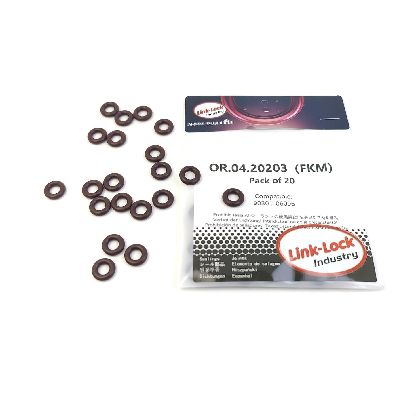 LINK-LOCK 20PCS OR.04.20203 FKMバイトン製 バルブステム用Oリングキット 90301-06096 ダイハツ トヨタ 2T 2TB 5R用