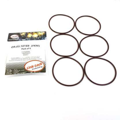 LINK-LOCK 6PCS OR.03.10169 FKM Viton Sealing O-Ring Kit of Coolant pipeline 7400994041 994041 For VOLVO-D5K240 D8K280 D8K350 D8K320 D8K250 For RENAULT TRUCKS-DTI8-122HQ  DTI8-122HR  DTI8-122HS