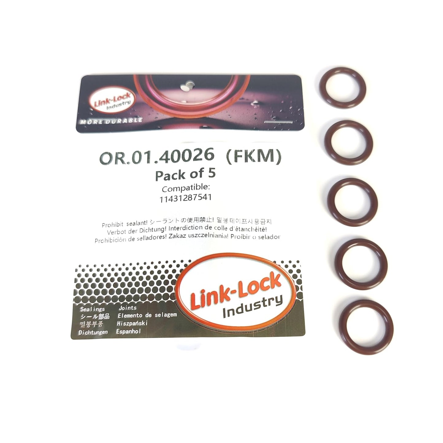LINK-LOCK 5個 FKMバイトン OR.01.40026 BMW M20 M40 M43 N62用 エンジンオイルレベルゲージ Oリングガスケット 11431287541