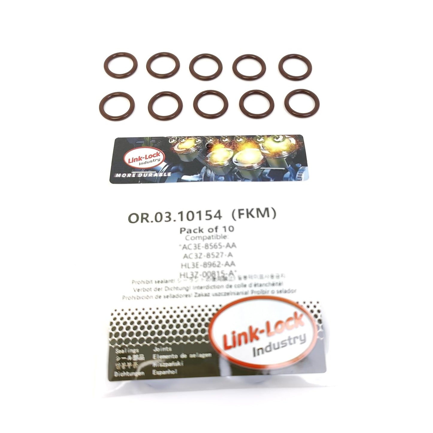 LINK-LOCK 10PCS OR.03.10154 FKM Viton Sealing O-Ring Kit of Coolant pipeline AC3E-8565-AA AC3Z-8527-A HL3E-8962-AA HL3Z-00815-A For FORD USA-T35PDTD T62RSEM 99F C50SDEM(4952cc) For LINCOLN-T35PDTD