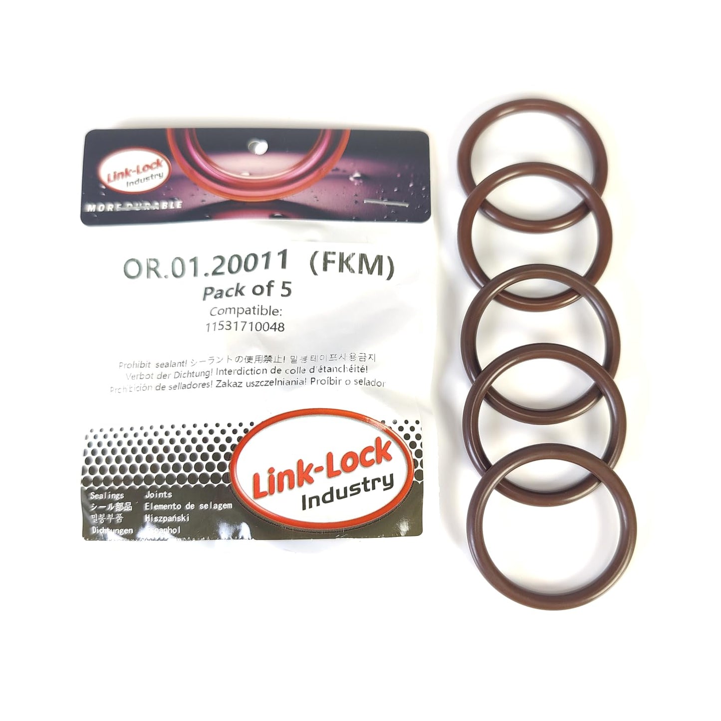 LINK-LOCK 5個入り FKMバイトンOR.01.20011 エンジン冷却水パイプ/ウォーターホース Oリング 11531710048 BMW M60 M62 M73 N62 N73 N74用