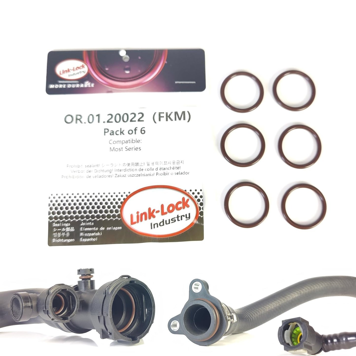 LINK-LOCK 6PCS FKM Viton OR.01.20022 Engine coolant pipe / Water hose O-Ring for BMW MOST