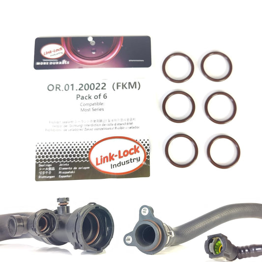 LINK-LOCK 6個 FKM Viton OR.01.20022 BMW MOST用エンジン冷却水パイプ/ウォーターホースOリング