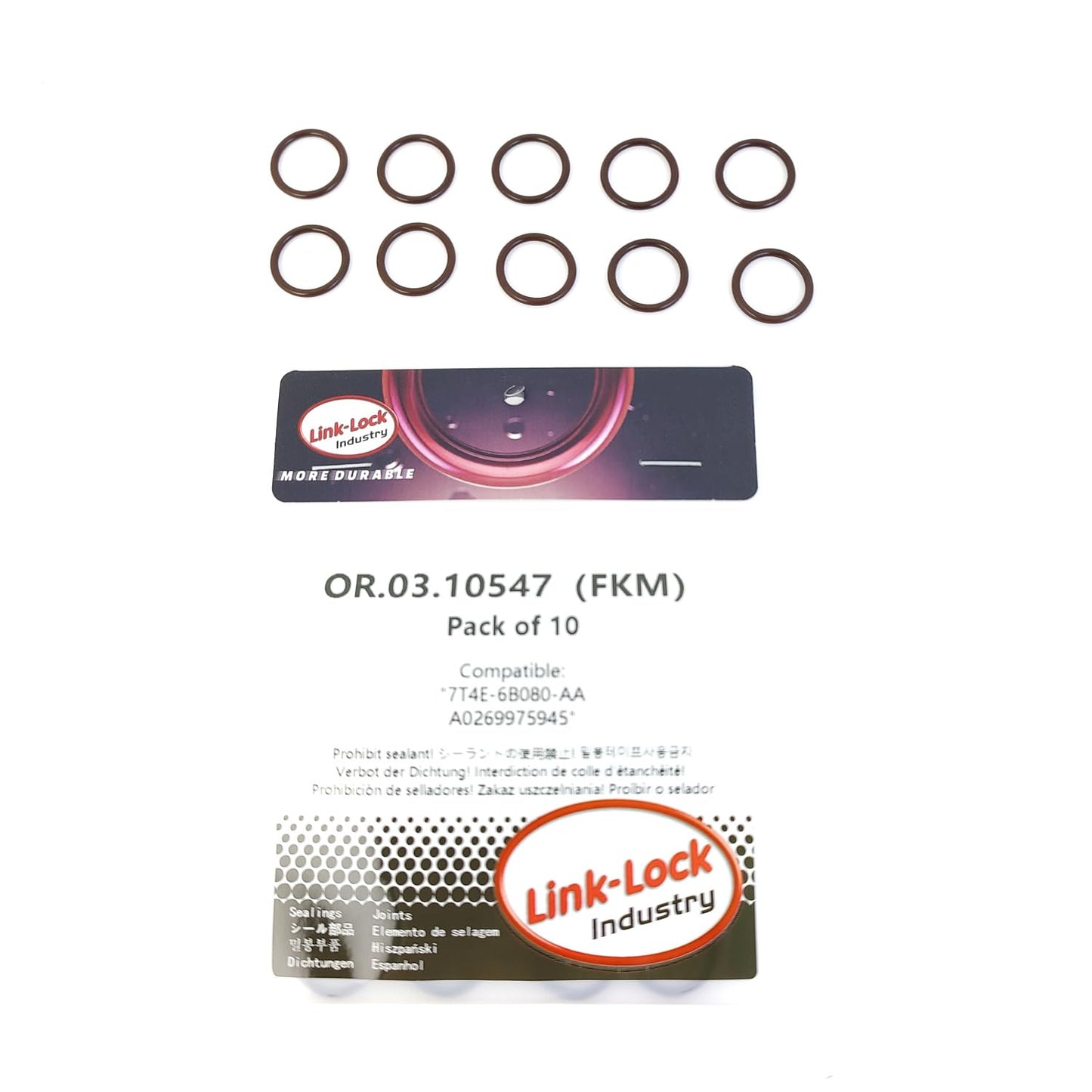 LINK-LOCK 10PCS OR.03.10547 FKMバイトンシーリングOリングキット排気管用 7T4E-6B080-AA A0269975945 FORD-USA MERCEDES-BENZ用