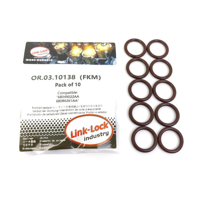 LINK-LOCK 10PCS OR.03.10138 FKMバイトン製シーリングOリングキット 冷却水パイプ用 68049022AA 68086261AA DODGE-ETJ RAM-ETJ ETL ETK ETM用