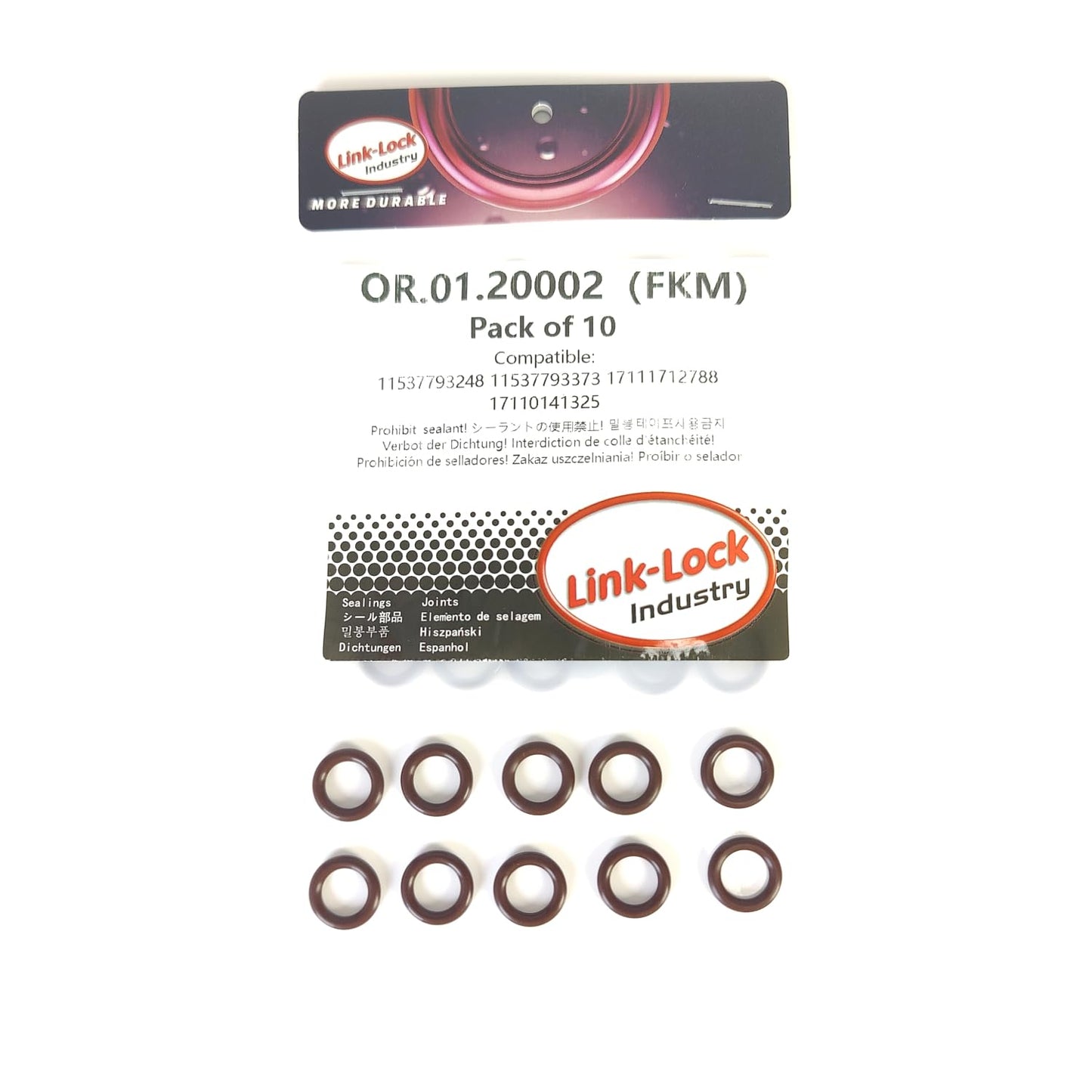LINK-LOCK 10PCS FKM Viton OR.01.20002 Engine coolant pipe / Water hose O-Ring 11537793248 11537793373 17111712788 17110141325 forBMW N13 N20 N26 B38 B48 B58 N55 N52 B47 N47