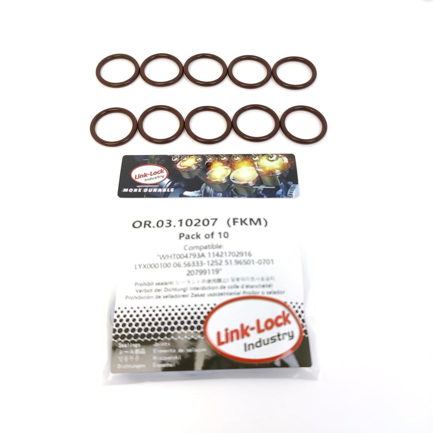 LINK-LOCK 10個 OR.03.10207 FKMバイトン製シーリングOリングキット コモンレール燃料インジェクター用 WHT004793A 11421702916 LYX000100 06.56333-1252 51.96501-0701 20799119 VOLVO用 BMW-S62 M62 M70 M60用 AUDI用