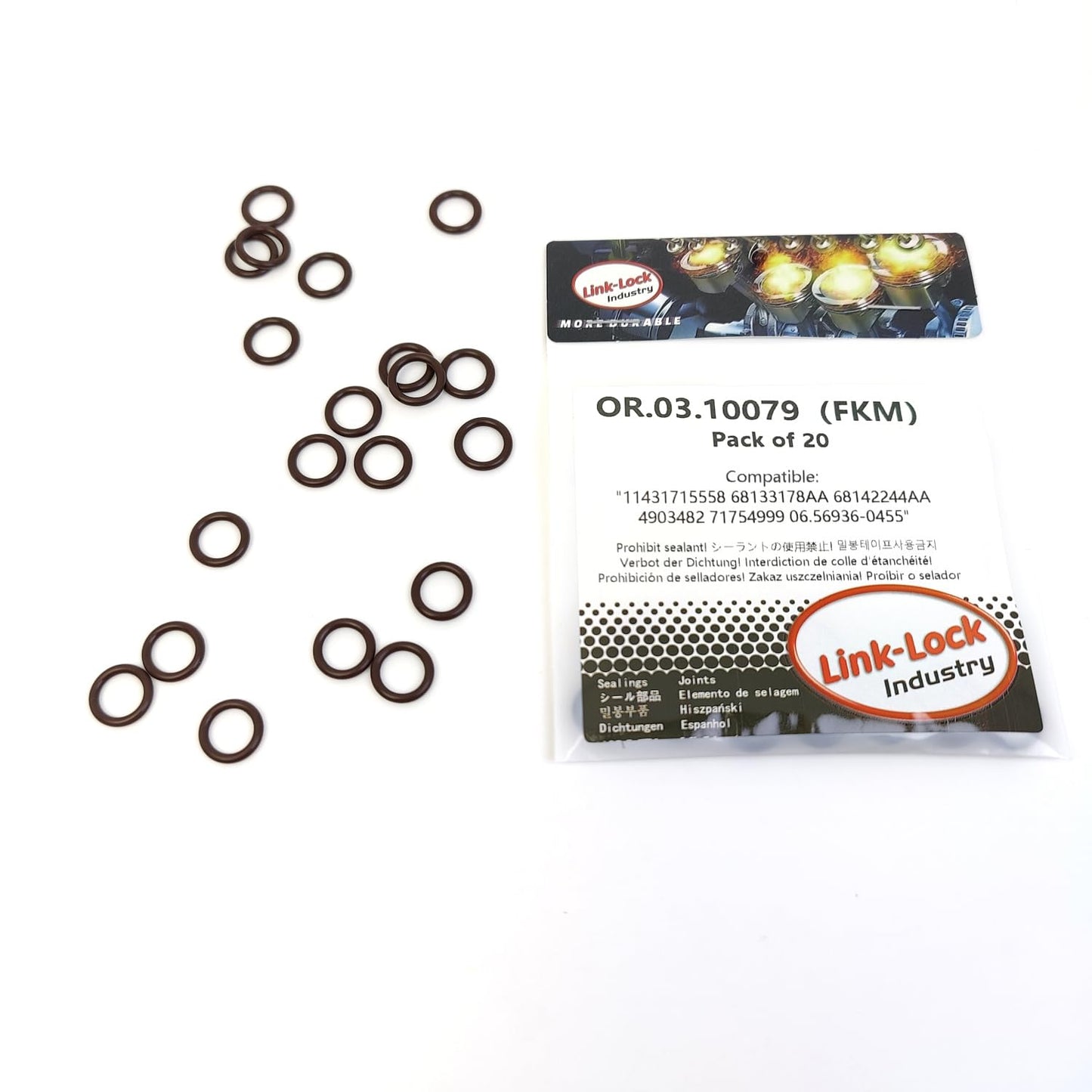 LINK-LOCK 20PCS OR.03.10079 FKM Viton Sealing O-Ring Kit Of Oil dipstick 11431715558 68133178AA 68142244AA 4903482 71754999 06.56936-0455 For BMW-M40 M42 For CHRYSLER For JEEP