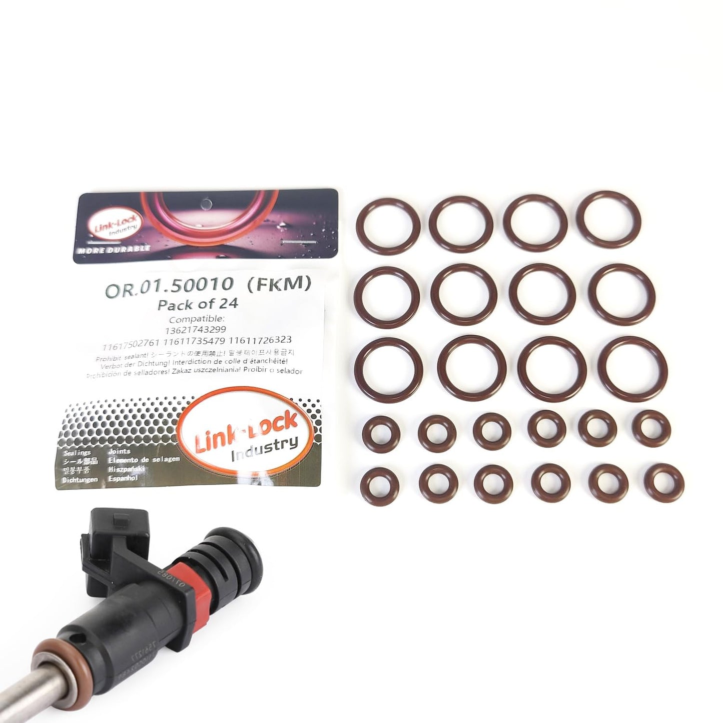 LINK-LOCK 24PCS FKM Viton OR.01.50010 Fuel injection valve O-RING gasket 13621743299 11617502761 11611735479 11611726323 for BMW M52 M50 M54