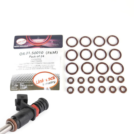 LINK-LOCK 24PCS FKM Viton OR.01.50010 연료 분사 밸브 O-RING 개스킷 13621743299 11617502761 11611735479 11611726323 BMW M52 M50 M54용
