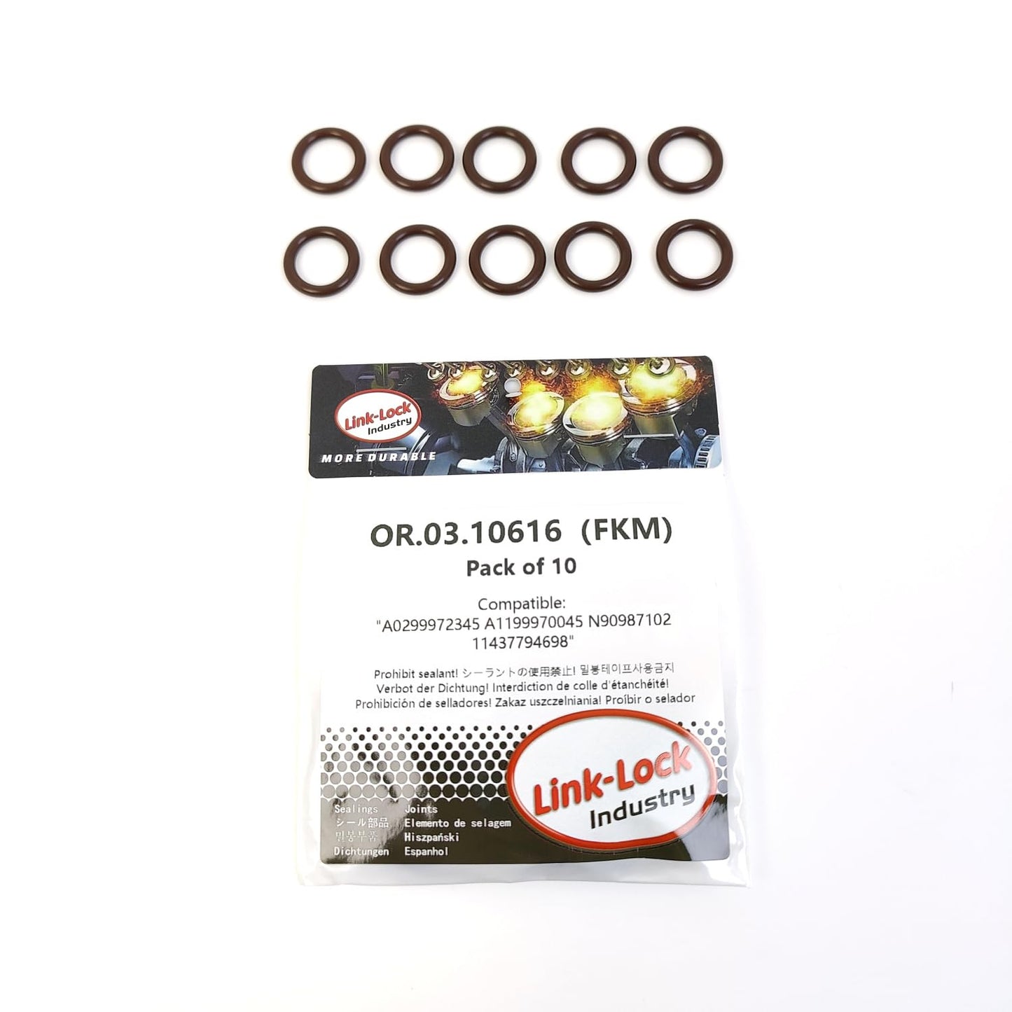 LINK-LOCK 10PCS OR.03.10616 FKM Viton Sealing O-Ring Kit of Engine Oil Dipstick A0299972345 A1199970045 N90987102 11437794698 For AUDI For VW For BMW For MERCEDES-BENZ
