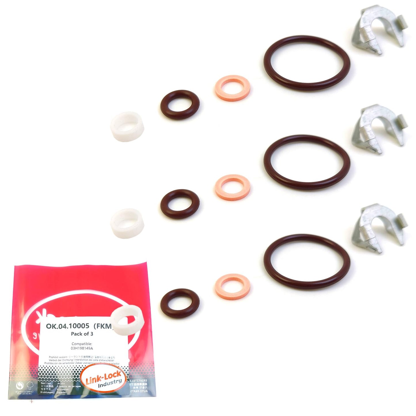 LINK-LOCK 3Set OK.04.10005 fuel injector repair kit 03H198149A with FKM Viton O-RING For VW For AUDI V6 3.6L 3.2L BWS BHK 1/3/5cylinder