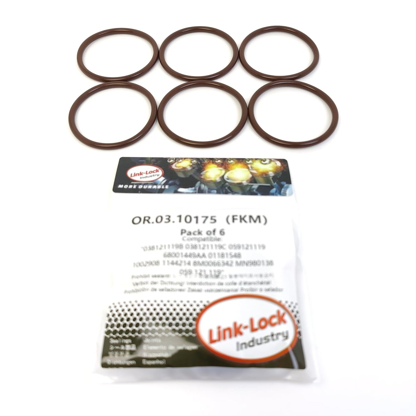LINK-LOCK 6PCS OR.03.10175 FKMバイトンシーリングOリングキット クーラントパイプライン用 038121119B 038121119C 059121119 68001449AA 01181548 1002908 1144214 8M0066342 AUDI-BRE用 VOLVO-D20用 DODGE-BWD用