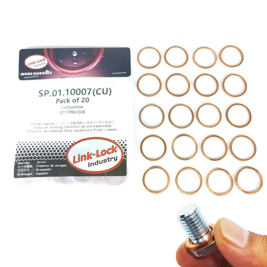 LINK-LOCK 20 PCS 銅製 SP.01.10007 オイル交換用ドレンスクリュー銅ガスケット 07119963308 BMW N13 M20 M10 M54 N62 N63 N74 S55用