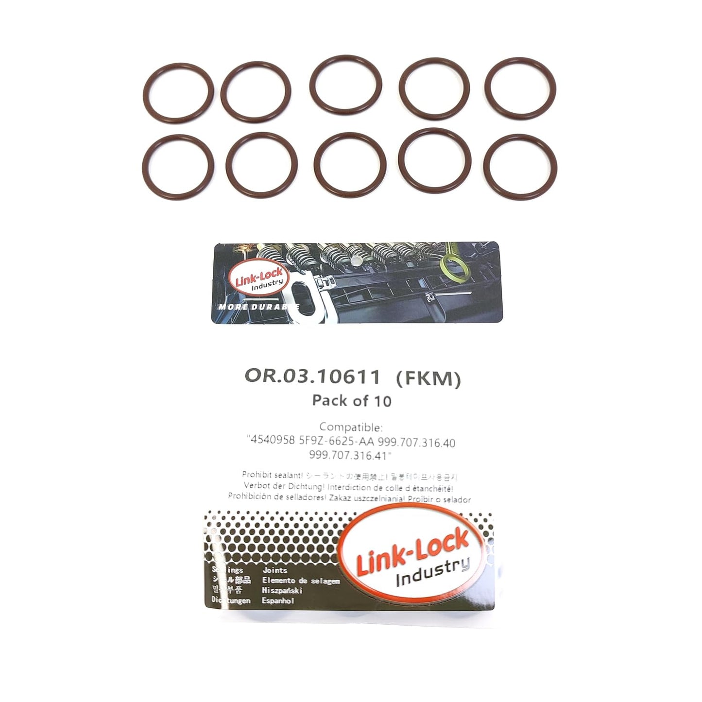 LINK-LOCK 10PCS OR.03.10611 FKM Viton オイルパイプ用シーリングOリングキット 540958 5F9Z-6625-AA 999.707.316.40 999.707.316.41 FORD-USA PORSCHE 4用