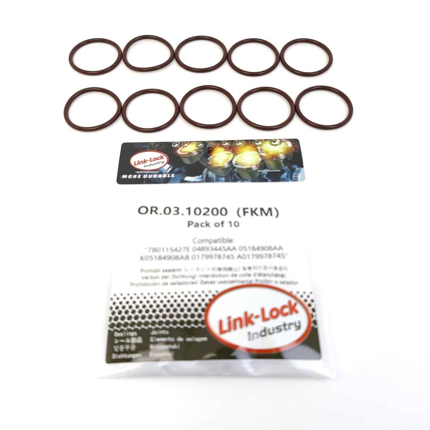 LINK-LOCK 10PCS OR.03.10200 FKM Viton Sealing O-Ring Kit of Common rail fuel injectors 7B0115427E 04893445AA 05184908AA K05184908AB 0179978745 A0179978745 For MERCEDES-BENZ-OM472 OM473 For AUDI