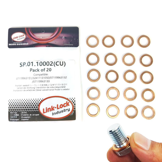 LINK-LOCK 20個 銅 SP.01.10002 オイル ドレンスクリュー 銅ガスケット 07119963151 32411131050 07119963132 07119963133 BMW N43 N45 N46 N47 N55 M43 M42 M50 M52 M54 S50 B38 B48 N51 N52 N53 N54 N55 N12用