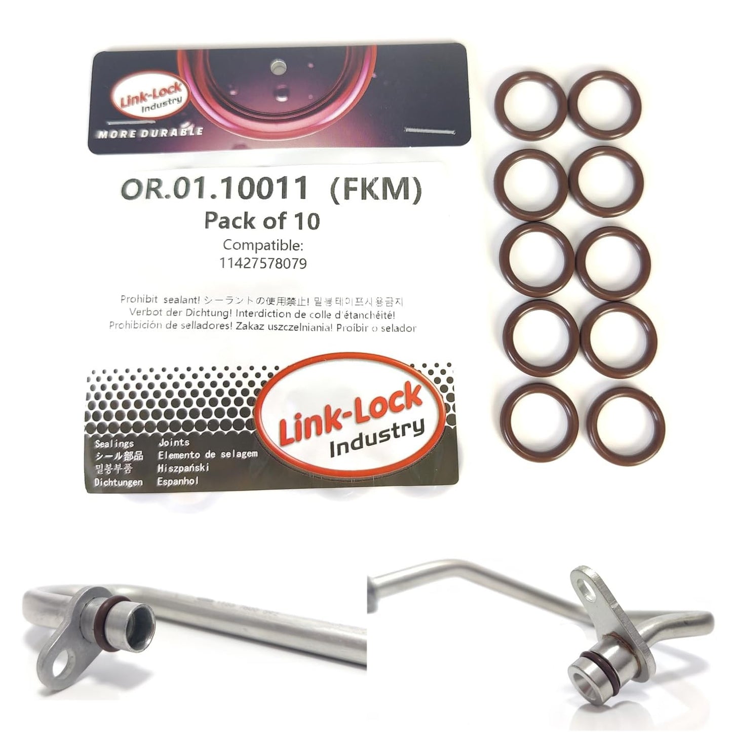 LINK-LOCK 10PCS FKM Viton OR.01.10011 Turbocharging Pipeline O-Ring 11427578079 for BMW N63 S63