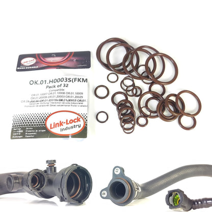 LINK-LOCK 32PCS FKM Viton OK.01.H0003S Engine coolant pipe / Water hose O-Ring Kit  11537590575 07141696931 11427590576 for BMW N55 F10 F11 F07 535I 535GT