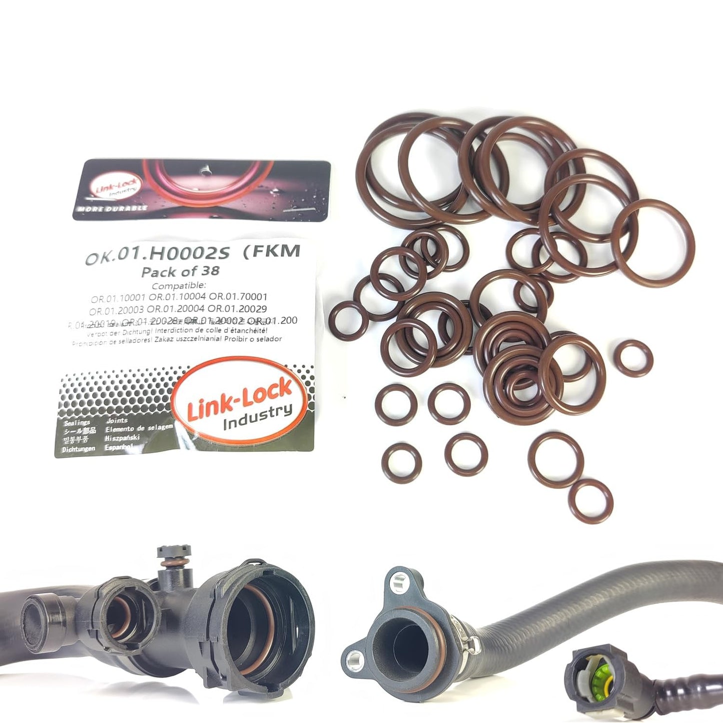 LINK-LOCK 38PCS FKM Viton OK.01.H0002S Engine coolant pipe / Water hose O-Ring Kit 11538853284  07119907330 11427615472 for BMW N20 F10 F07 F11 F18 520I 528I 525I