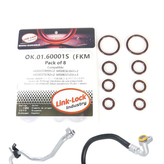 8PCS FKM OK.01.60001S 에어컨 파이프 O-링 키트 64508374959 64500141232 64508363041 64538375742 64530141213 64508375741 (BMW E81 E87 E82 F20 E46 E90 E92 F35 E39 F07 F10 F06 F12용)