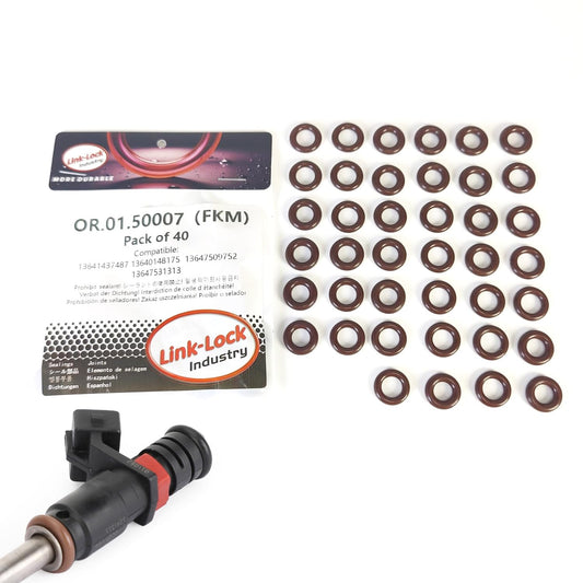 40PCS FKM Viton OR.01.50007 Fuel Injection Valve O-Ring Gasket 13641437487 13640148175 13647509752 13647531313 for BMW N45 N46 N52 M52 M54 N62 W11 N12 N16